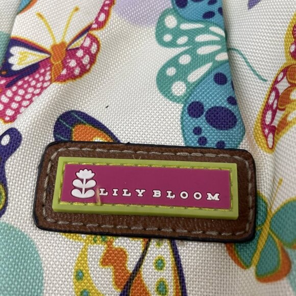 Lily Bloom Double Handle Shoulder Purse Bag 3 Zip Compartments Butterflies - Picture 11 of 11